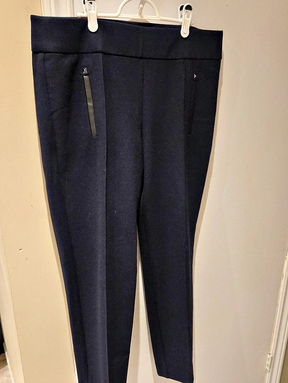 Laura Sofia Vegan Leather Trim Straight-Leg Pants Navy Size 16